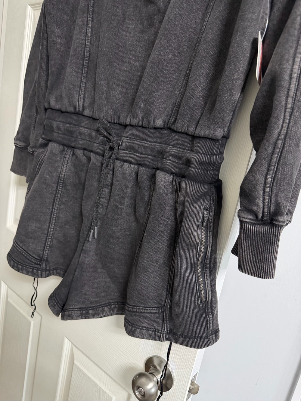 Washed Charcoal V-Neck Drawstring Sweatshirt Romper NWT - Picture 8 of 10
